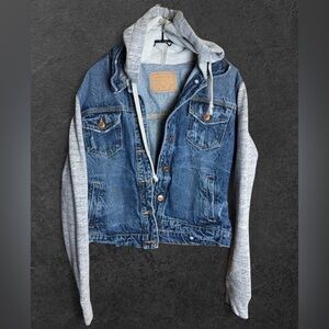 Amethyst Jeans Blue Denim Jacket with soft Gray Sleeves